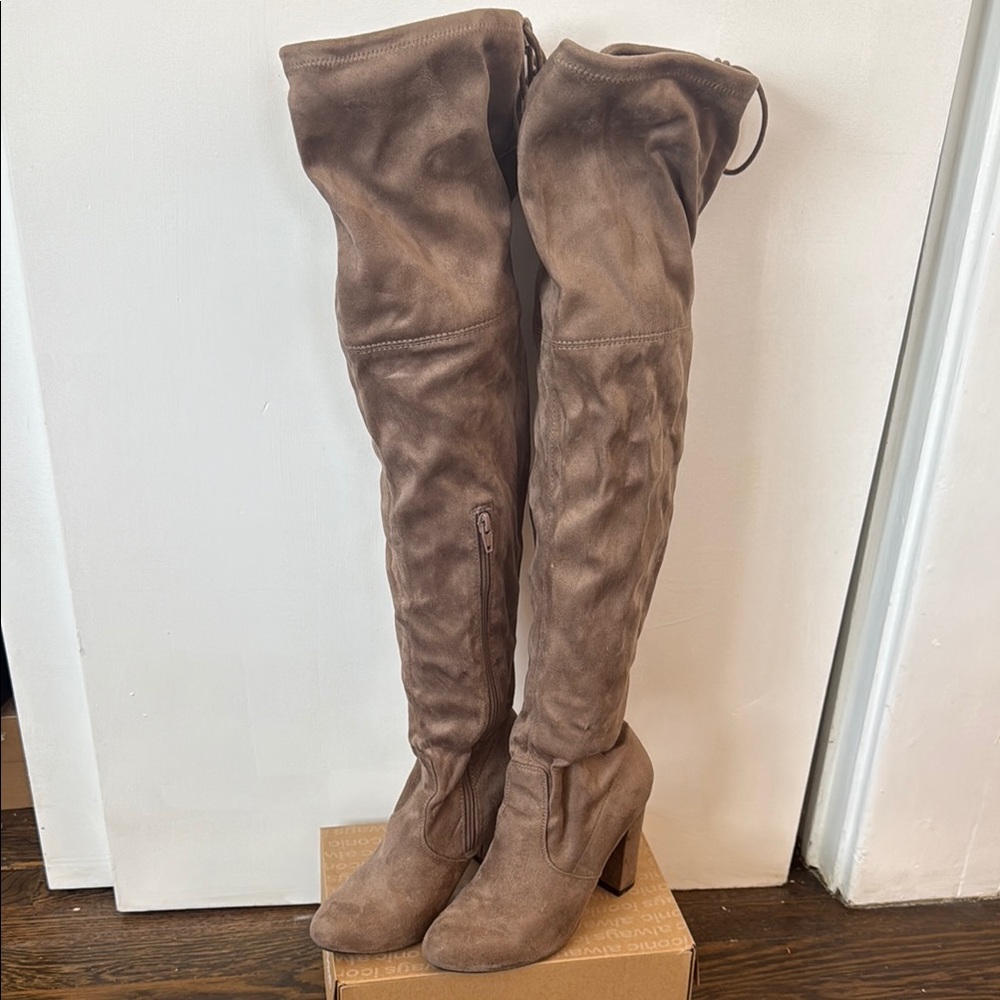 Suede Over-the-Knee Boots - Tan